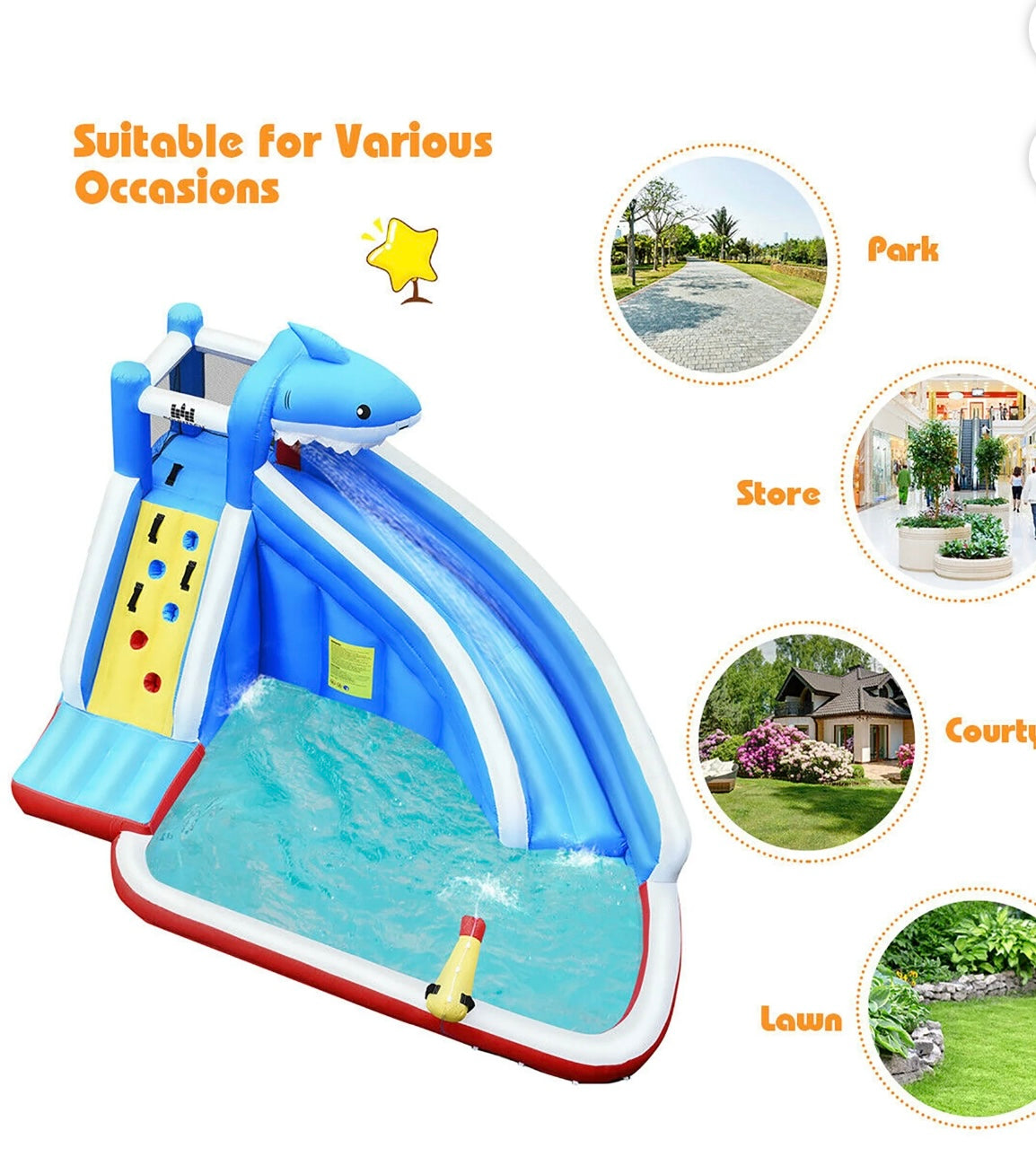 Costway Inflatable Water Slide Animal Shaped Bounce House Castle Splash Water Pool without Blower