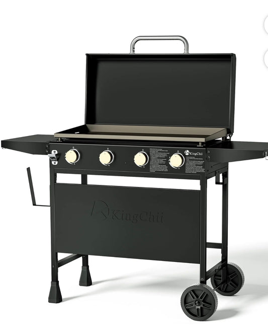 KingChii 4-Burner 32" Propane Griddle Outdoor Flat Top Gas Grill Griddle with Hard Cover for Camping, Tailgating, BBQ, Parties, Backyard & Patio